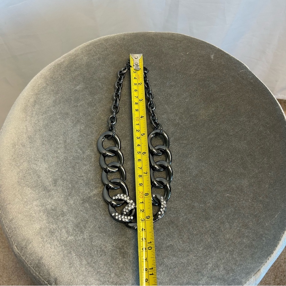 R.J. Graziano Gunmetal Silver tone Chrome chain link chunky necklace rhinestone - Picture 5 of 8